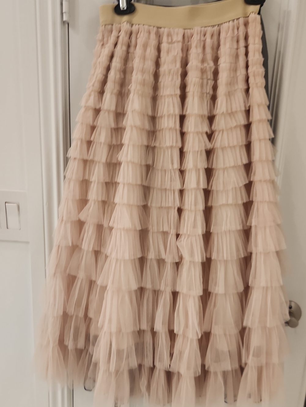 Tiered Tulle Midi Skirt in Blush Pink